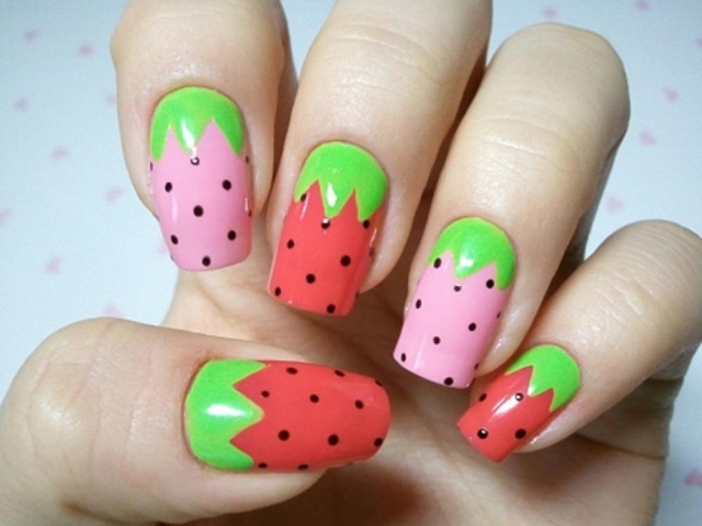 colorido-engraçado-unhas-melancia-cama-unha-gel-design de unhas