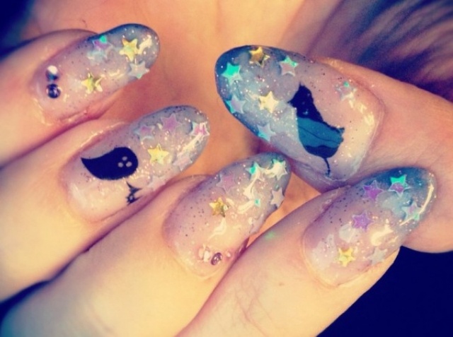 halloween-nail-art-glitter-lacquer-designs-nail-stickers-stars-black-cat