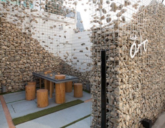 recipiente de arame de parede de pedra para café projeta ideias no jardim