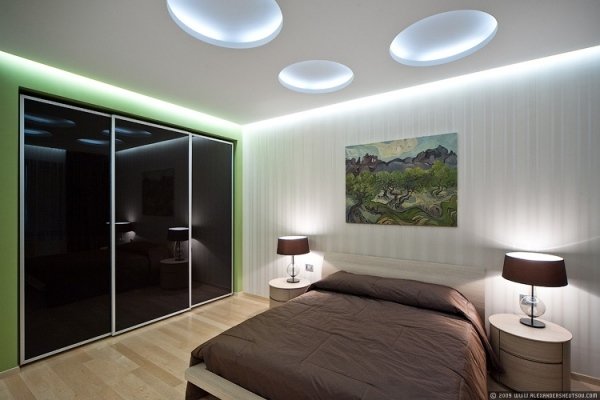 Iluminação indireta no quarto Design de superfície de parede de vidro