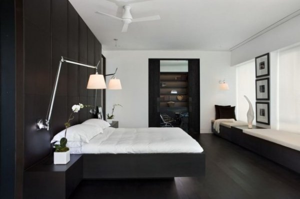 Projeto da luminária de piso do quarto com contraste preto e branco