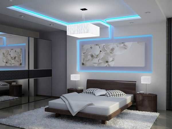 Quarto com cama led azul claro