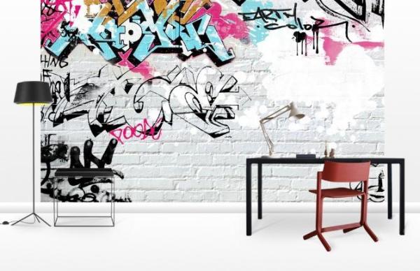 foto papel de parede branco graffiti de parede de tijolo