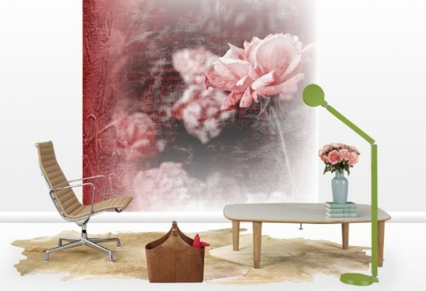 decoração de parede foto papel de parede poltrona de couro bege rosa
