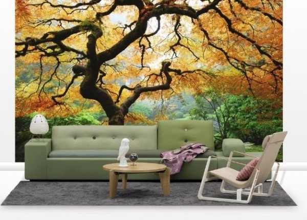 decoração de parede de ideias com papel de parede de foto natureza floresta paisagem sala de estar