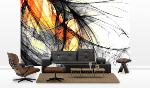 ideias decoração de parede formas abstratas móveis modernos sala de estar