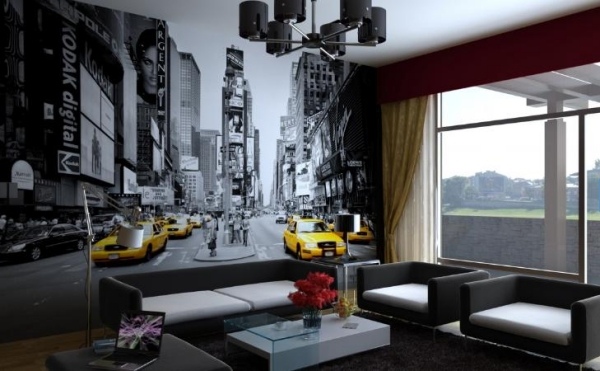 ideias decoração de parede foto papel de parede nova york sala de estar preto e branco