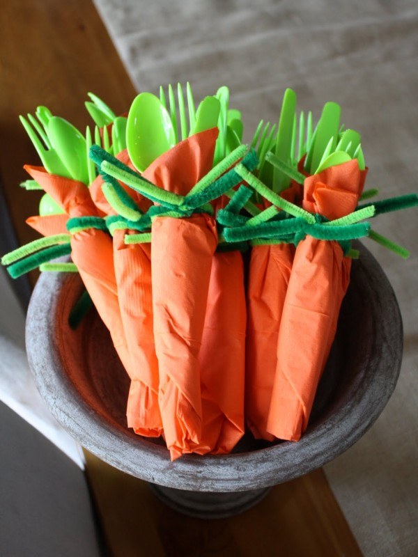 ideias para decorações de mesa de páscoa faça você mesmo talheres de cenoura