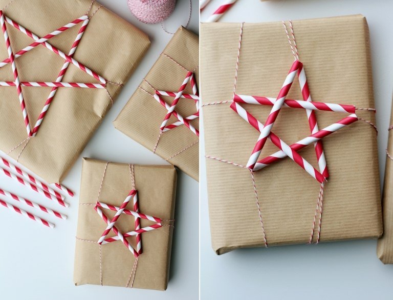 Estrela de Natal em vermelho e branco para decoração de Natal para presente