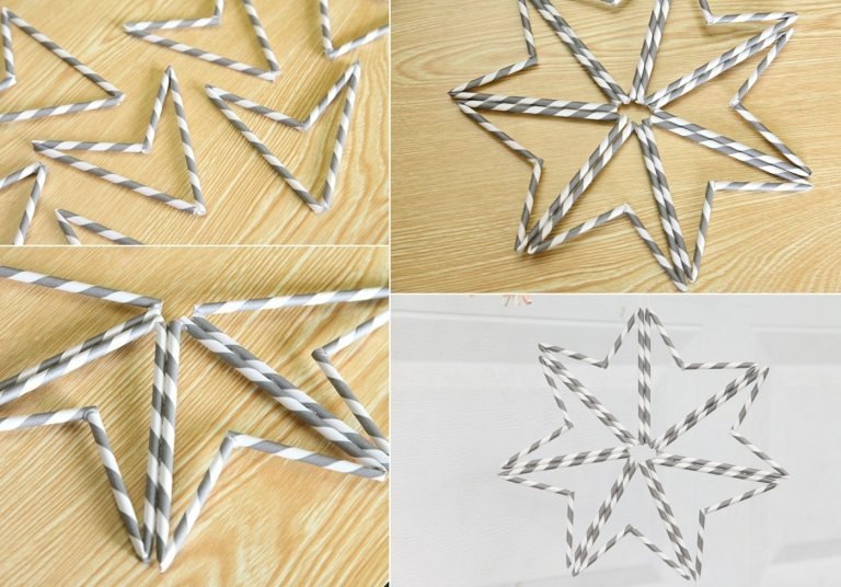 Dobre os rolos de papel e cole-os para criar uma estrela de Natal