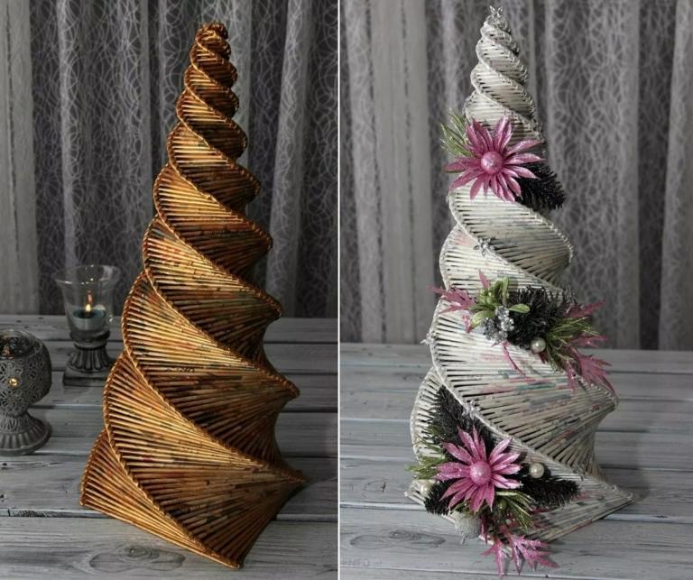 Grandes projetos de artesanato estão mexendo em rolos de papel para o Natal - pirâmide de pinheiro em forma de espiral