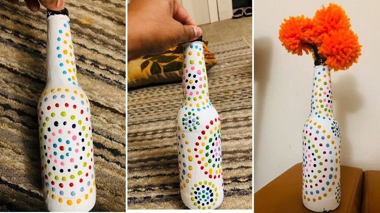 Pintando garrafas de mandala com pontos