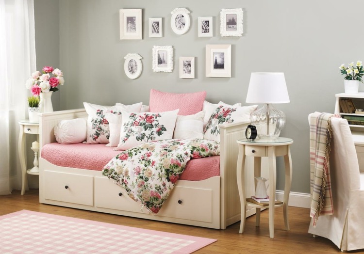 ideias de cama para um dia de cochilo à tarde para relaxar vintage floral rosa