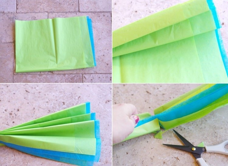 Instruções para fazer um leque feito de papel de seda para as asas da borboleta
