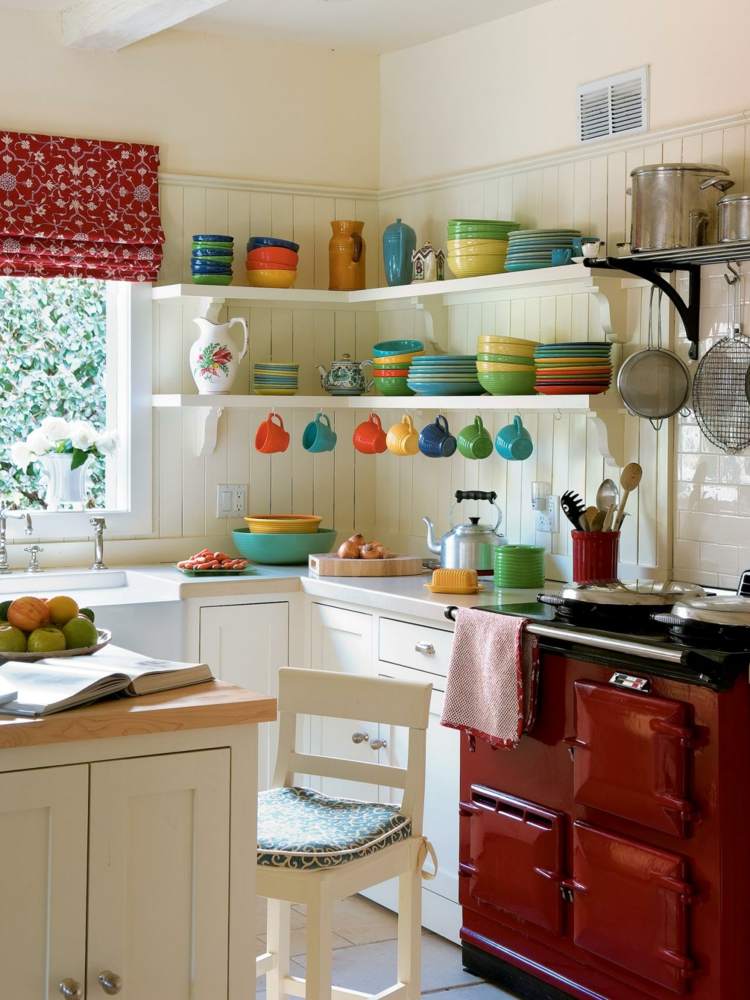 ideias para pratos de decoração de interiores coloridos cozinha forno retro vermelho