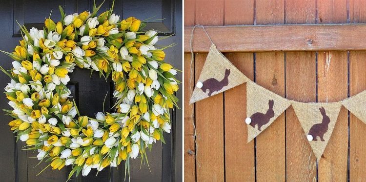 imaginativa-páscoa-decoração-primavera-parede-decoração-porta-grinalda-tulipa-coelhinhos