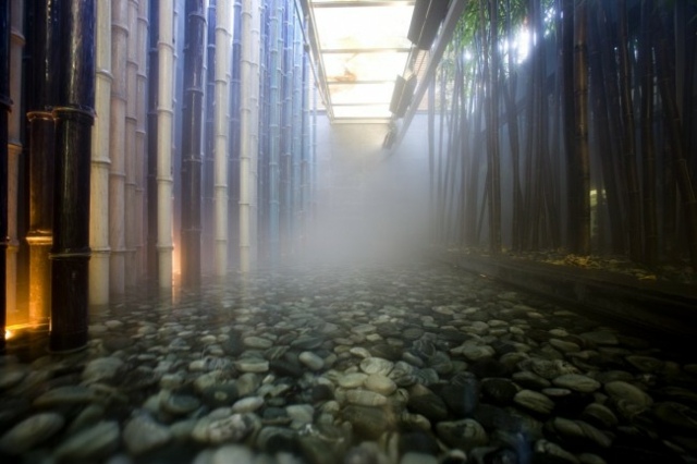 Pedras do rio bambu jardim lagoa minimalista moderna