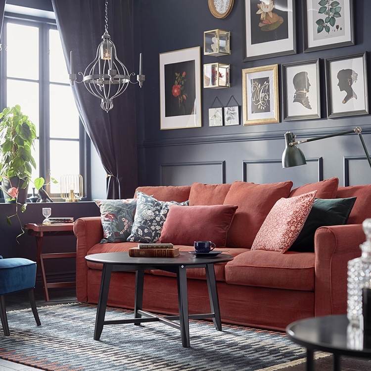 Catálogo Ikea de destaques de sala de estar e ideia de mobiliário sofá Härlanda