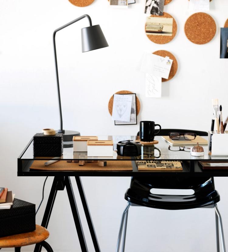 ikea-desk-furniture-ideas-black-cork-bulletin board-creative-stylish-decoration