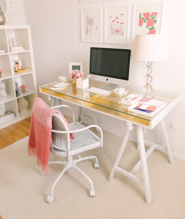 Spice up desk folha de ouro placa de vidro branco quarto feminino