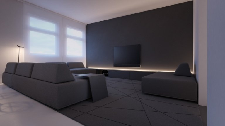 iluminação indireta led preto sala de estar minimalista moderno
