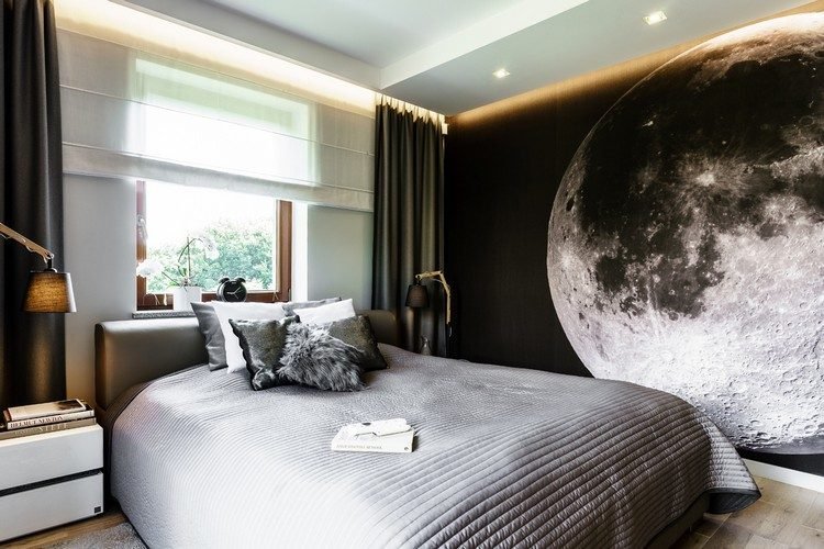 iluminação indireta-led-quarto-iluminação-teto-foto-papel de parede-lua
