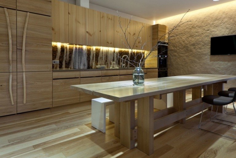 iluminação indireta, led-cozinha-móveis de madeira, luzes sob o armário