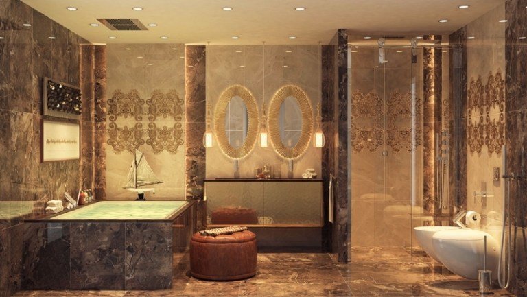 iluminação indireta-led-luxo-banheiro-atrás-da-parede-espelho-vidro-chuveiro