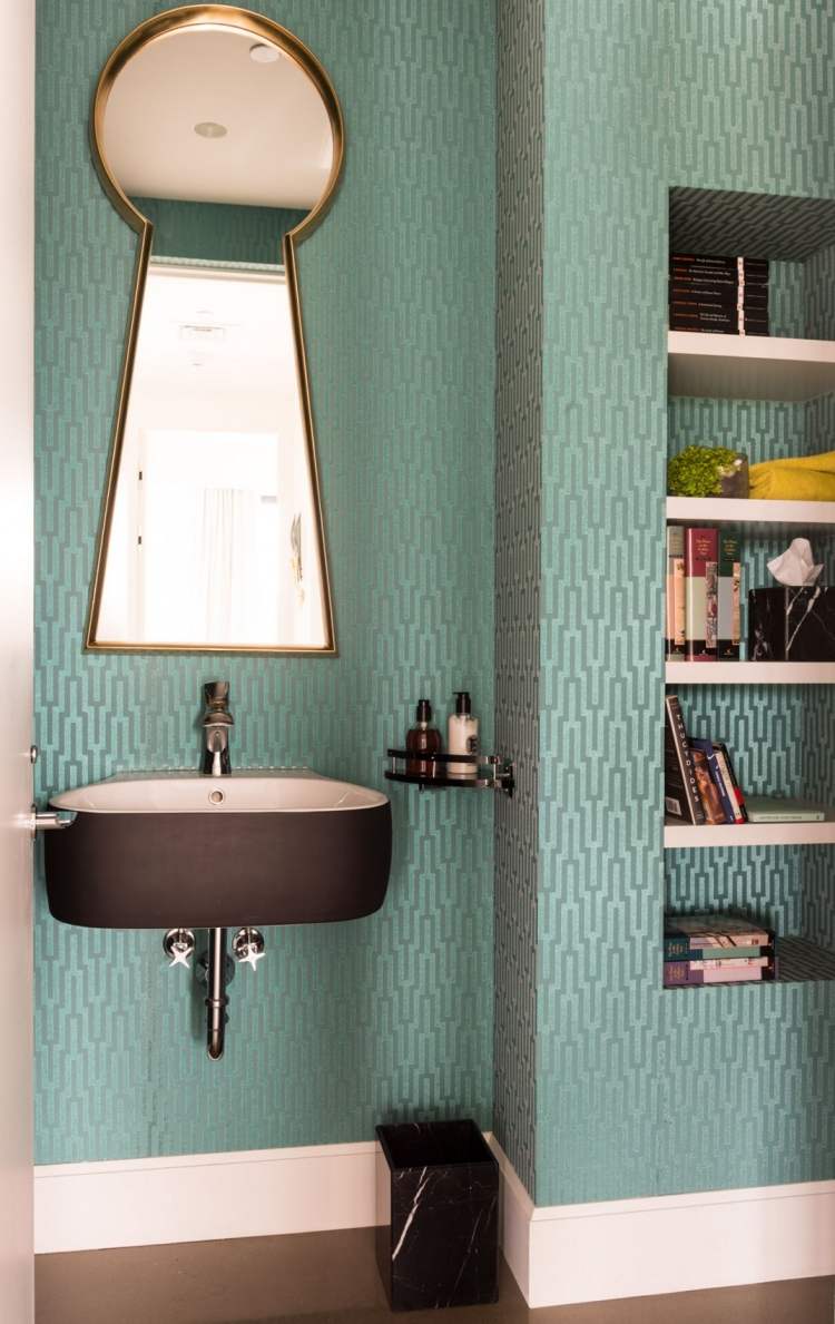 industrial-chique-luxo-loft-apartamento-pia-papel de parede-turquesa-cetim-ótica-ornamentos
