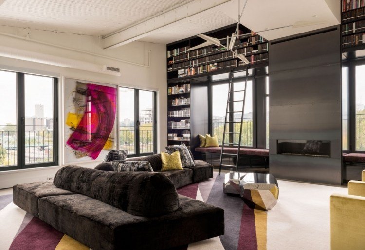 Chique industrial -luxury-loft-living room-elegant-black-antracite-pastel color