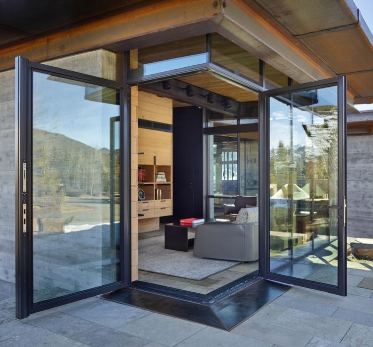 estilo industrial-mobília-porta-vidro-porta-pátio-canto-ideia-sala de estar