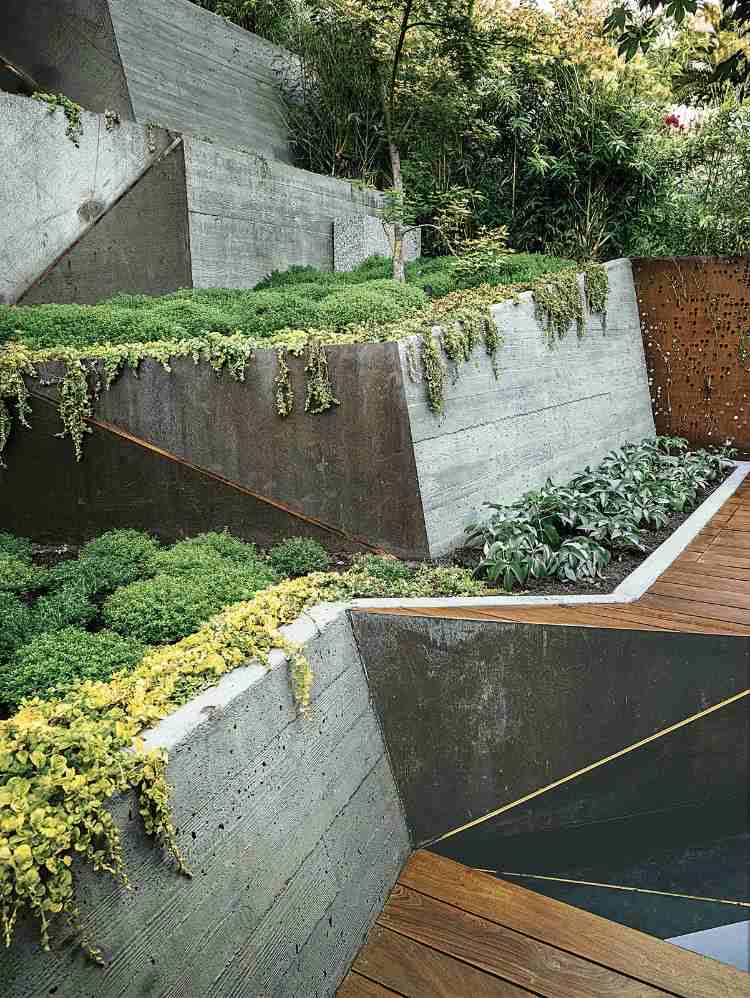 indústria olhar idéias de design de jardim dicas combinação etapas concretas plantas