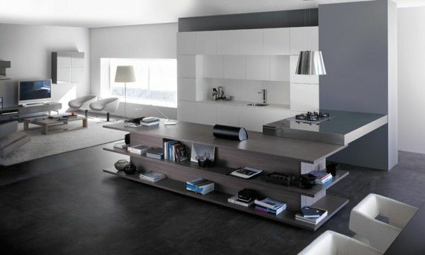 moderna-marrom-cozinha-ilha-sala de estar