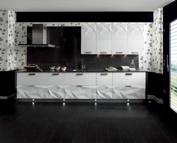 cozinha armários projeto branco decoração retangular quebra piso de madeira