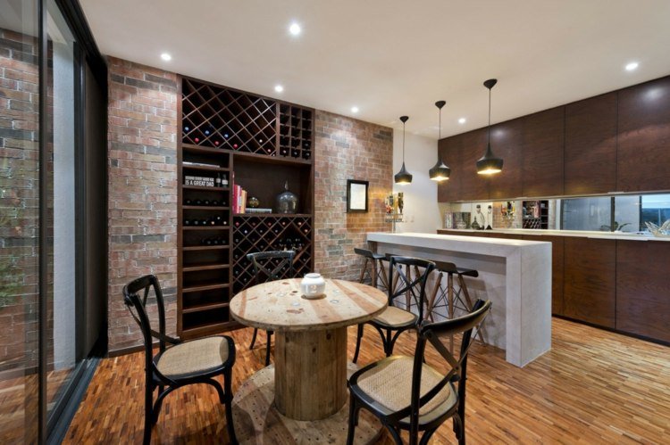 vinho rack cozinha parede design tijolo mobiliário moderno