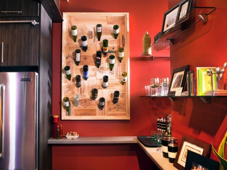vinho rack cozinha design eclético reciclar design de parede de madeira vermelho