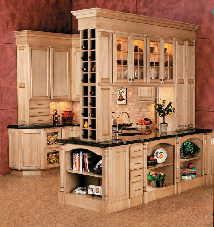 vinho rack cozinha design tradicional madeira clara divisora ​​ideia vitrines