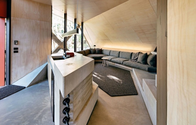 sala de estar sofá cinza moderno, carpete, parede, teto, interior