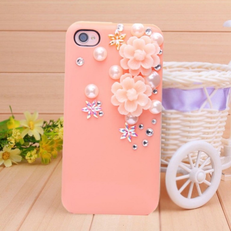 capa iphone flores rosa strass contas cola