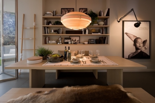 mesa de jantar arclinea mesa de madeira luz pendente