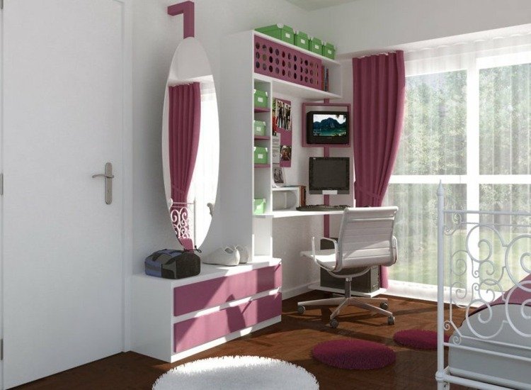 Configure o quarto jovem romântico-branco-rosa-metal-cama-menina-design
