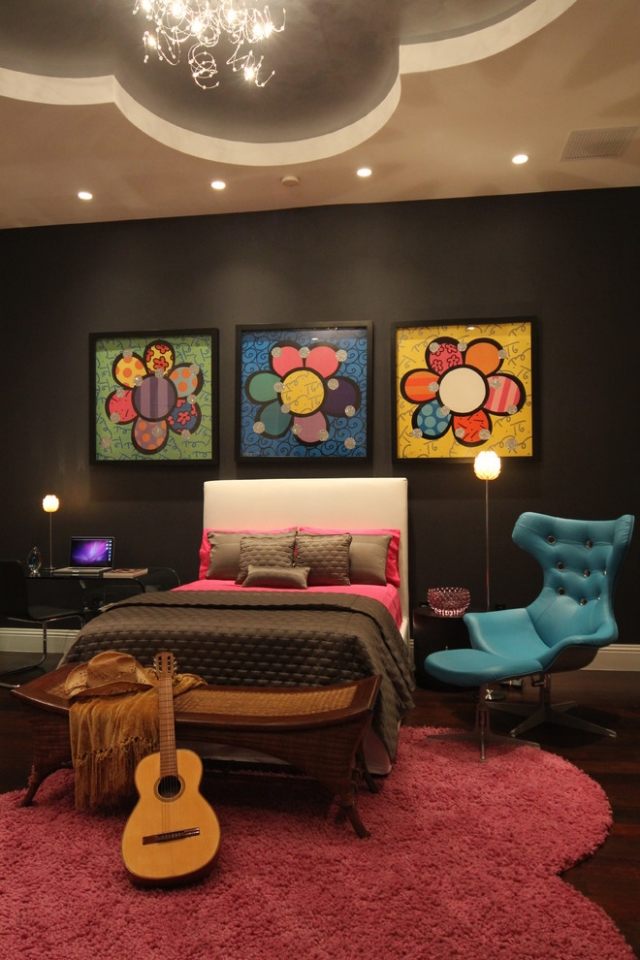 Viver ideias móveis - quarto jovem decoração moderna com carpete na parede lustre-anima-domus