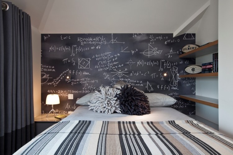 quarto-jovem-cor-design-menino-preto-branco-parede-decoração-fórmulas-matemáticas