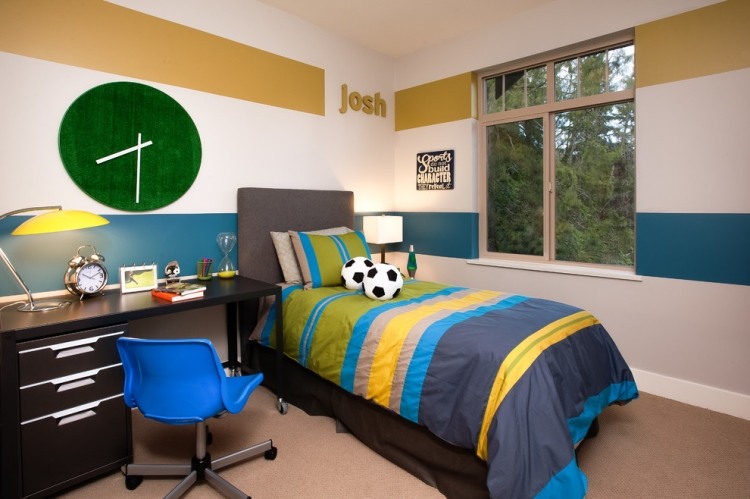 Esquema de cores da sala de jovens-menino-listras-amarelo-azul