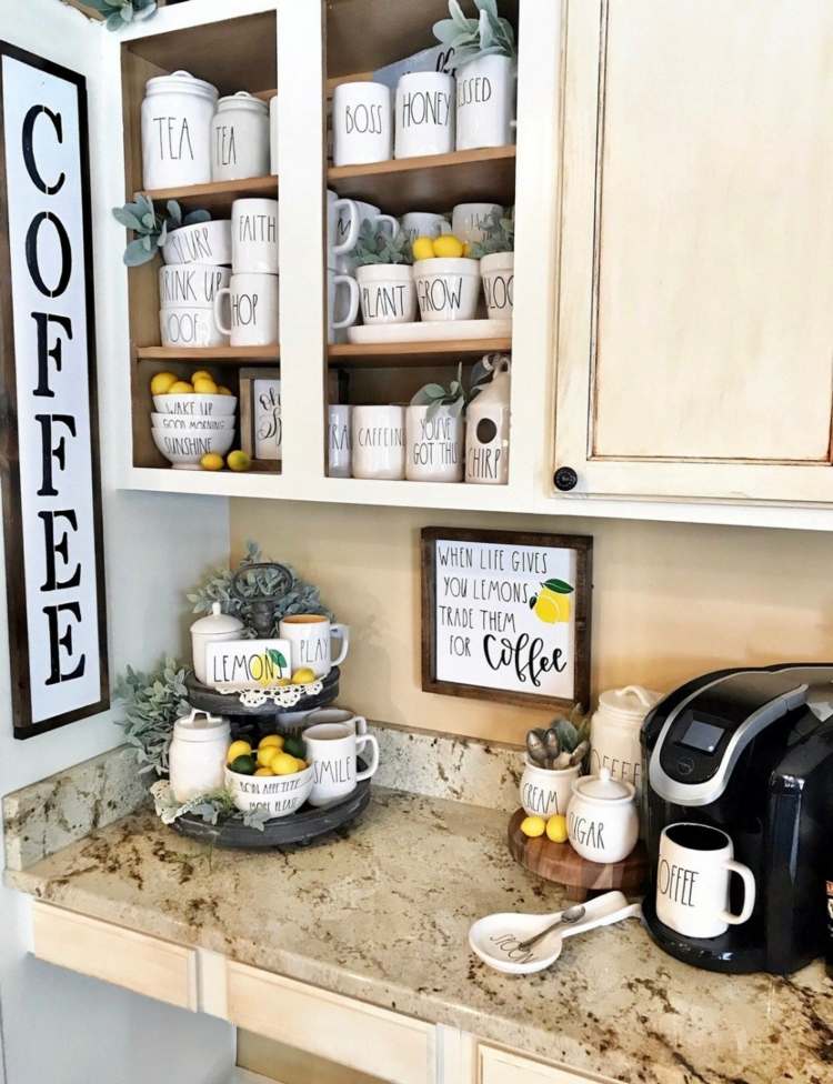 Projetando uma estação de café Bancada de cozinha em mármore Tendências de vida