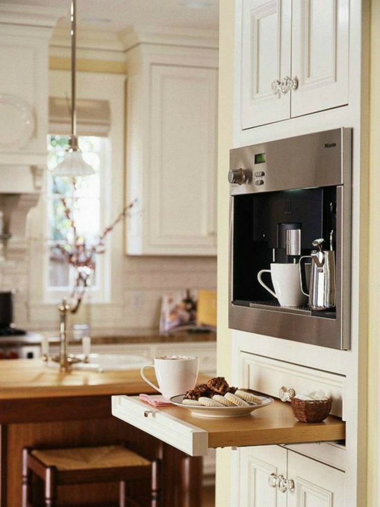 Máquina de café embutida, cafeteira, móveis modernos de cozinha