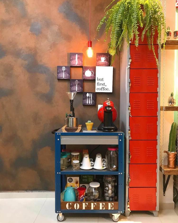 cafeteira móvel carrinho café bar na cozinha