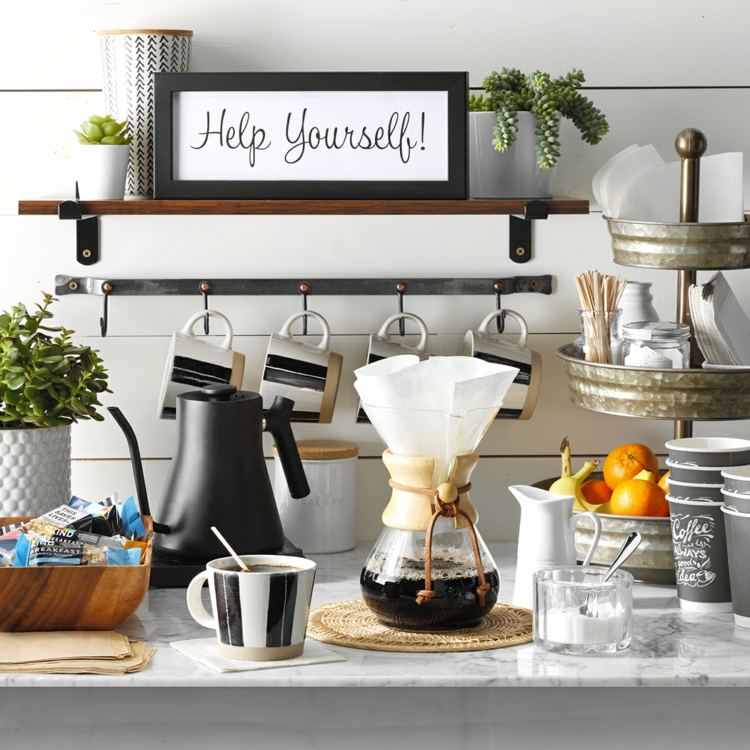 Cozinha da estação do café, como decorar a cafeteria você mesmo, faça ideias