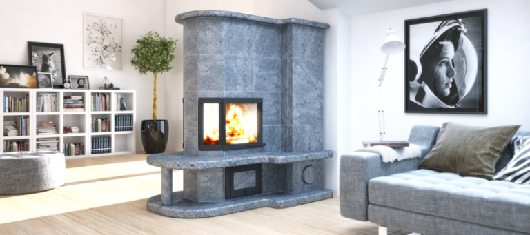 fogões de pedra-sabão ideia de parede divisória fogo aquecimento moderno