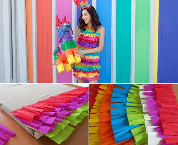 Pinata como ideia engraçada do figurino para o carnaval feita de papel crepom